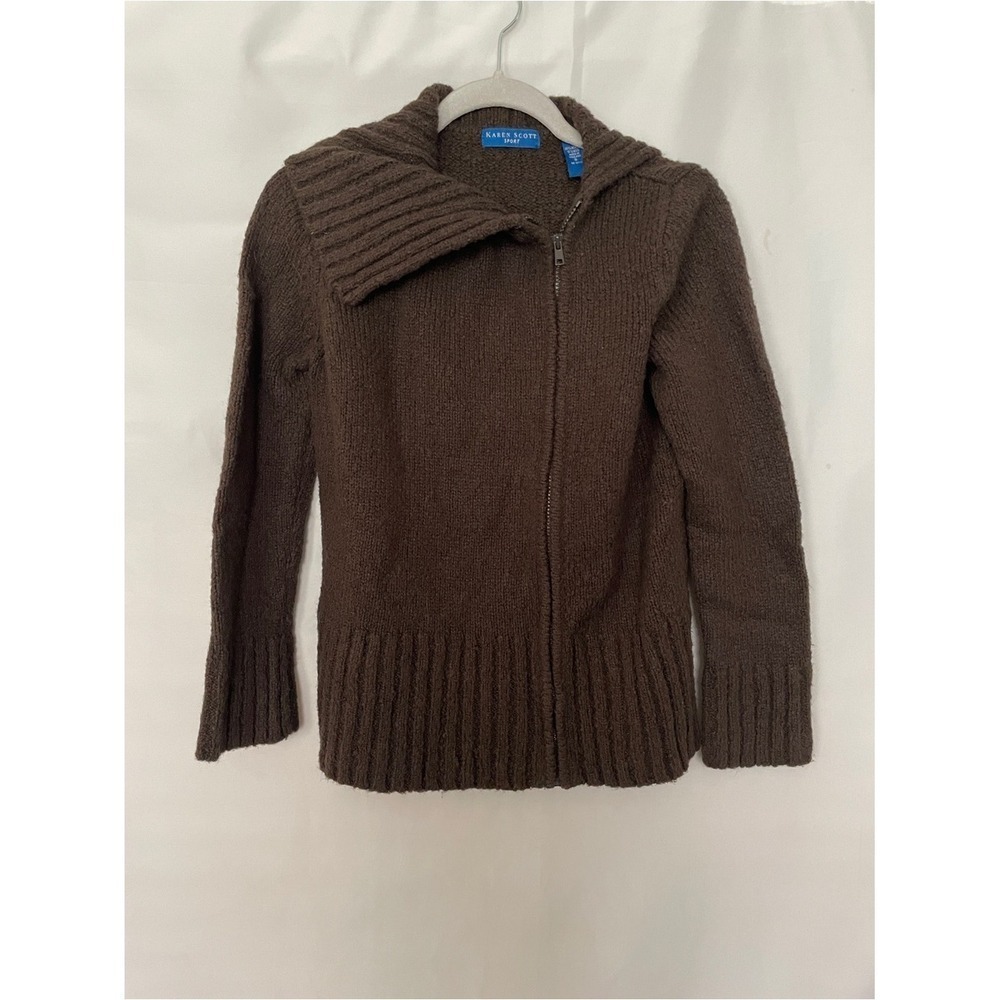 Karen Scott Sport Women's Small Chocolate Brown Side Zip Sweater SOFT!